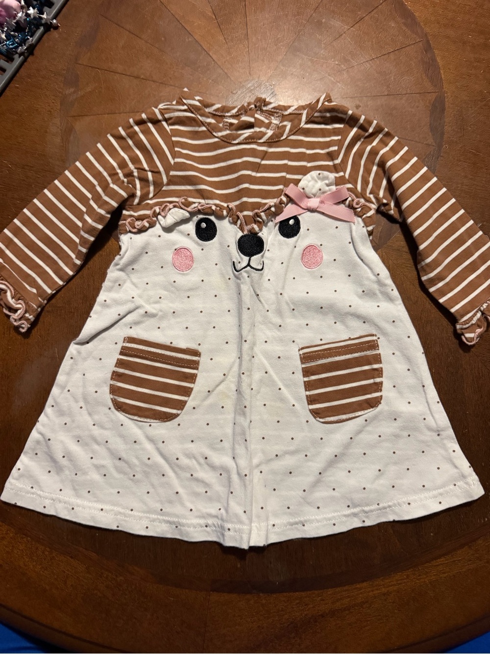 Good Lad Brown & Cream Striped Bear Appliqué Dress with Pink Bow